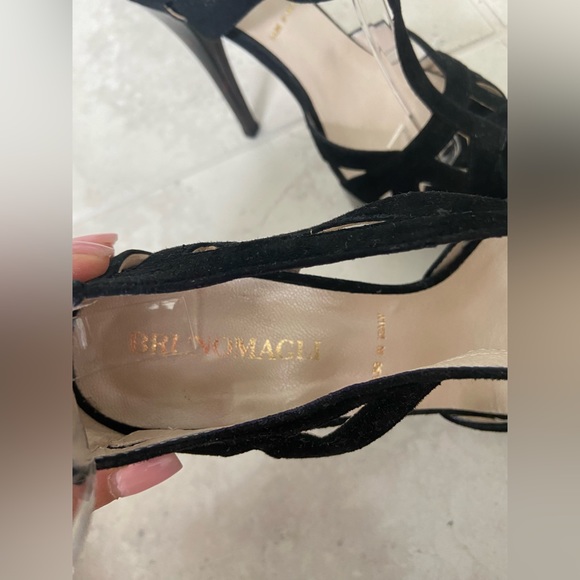 Vintage Bruno Magli Black Suede Open Toe Stiletto Platform Heels Sz 37& 1/2 US 7 - Picture 14 of 14